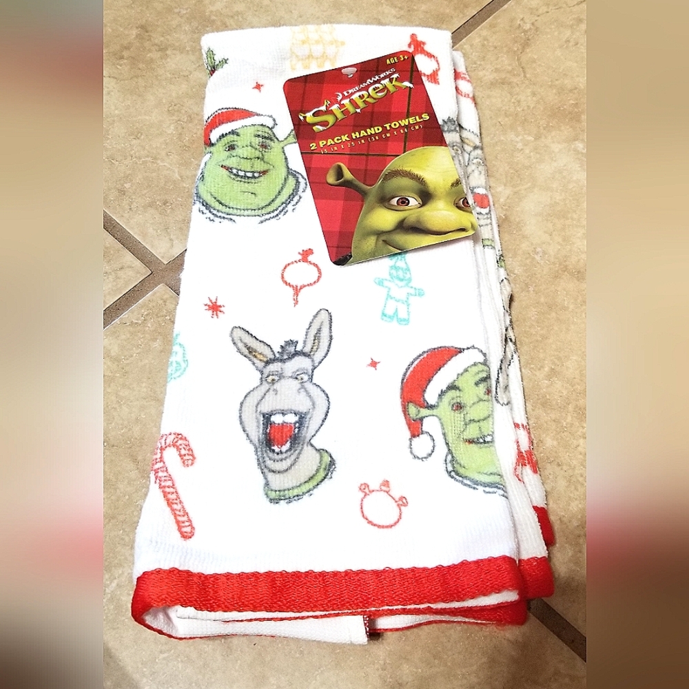 DreamWorks Christmas Holiday Shrek & Donkey 2pk Hand Towels